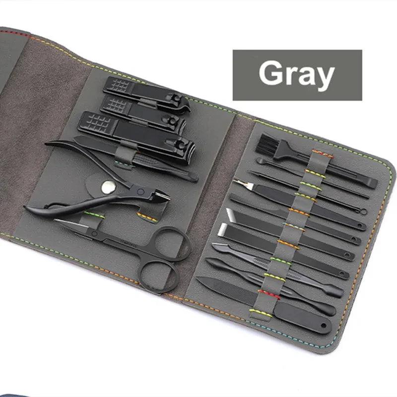 16PCS Brown Nail Cutter Set Stainless Steel Nail Clippers With Folding Bag Manicure Cutter Kits Scissors Makeup Beauty Tool