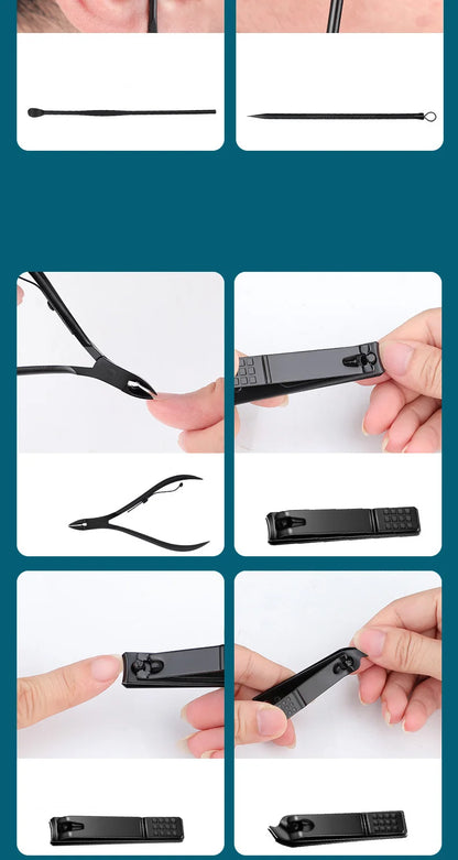 16PCS Brown Nail Cutter Set Stainless Steel Nail Clippers With Folding Bag Manicure Cutter Kits Scissors Makeup Beauty Tool