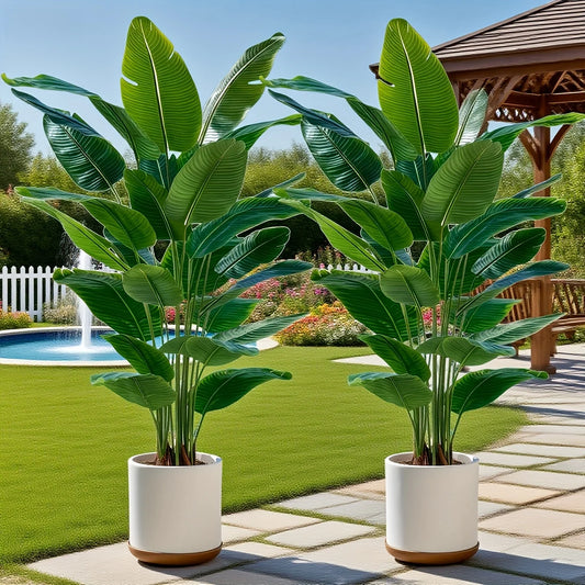 2pcs Artificial Banana Trees with 48 Realistic Tropical Leaves for Gardens Weddings Homes Offices Without Flower Pots