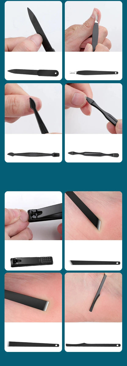 16PCS Brown Nail Cutter Set Stainless Steel Nail Clippers With Folding Bag Manicure Cutter Kits Scissors Makeup Beauty Tool