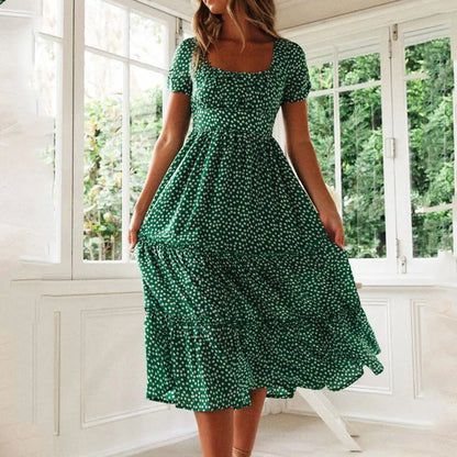 Vestidos Vintage Vintage Print Puff Sleeve summer Beach sweet dresses Casual Square collar floral maxi long dress festa