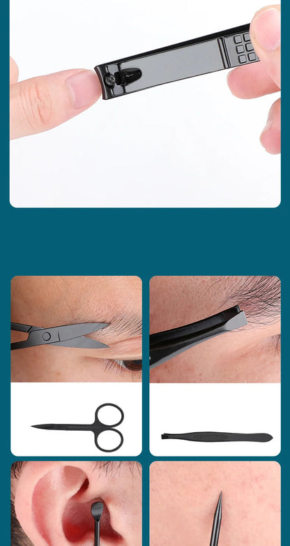 16PCS Brown Nail Cutter Set Stainless Steel Nail Clippers With Folding Bag Manicure Cutter Kits Scissors Makeup Beauty Tool