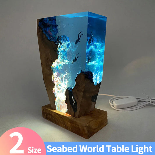 Seabed Exploration Organism Resin Table Light 2 Divers Resin Table Light Deep Sea Diver Night Light Bedroom Office Desk Decor