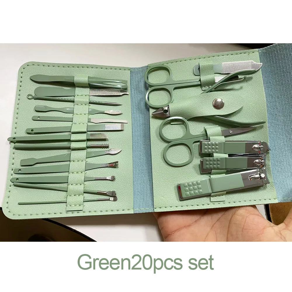 16PCS Brown Nail Cutter Set Stainless Steel Nail Clippers With Folding Bag Manicure Cutter Kits Scissors Makeup Beauty Tool