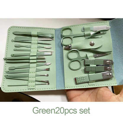 16PCS Brown Nail Cutter Set Stainless Steel Nail Clippers With Folding Bag Manicure Cutter Kits Scissors Makeup Beauty Tool