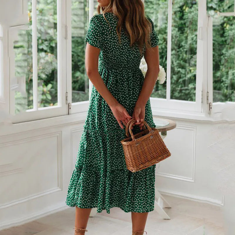 Vestidos Vintage Vintage Print Puff Sleeve summer Beach sweet dresses Casual Square collar floral maxi long dress festa