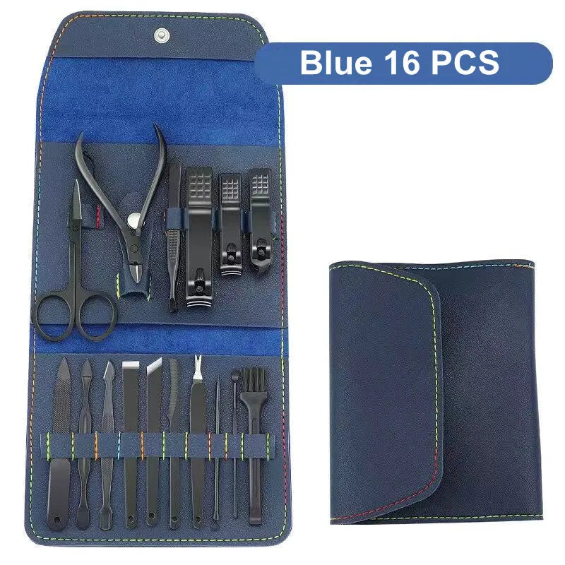 16PCS Brown Nail Cutter Set Stainless Steel Nail Clippers With Folding Bag Manicure Cutter Kits Scissors Makeup Beauty Tool