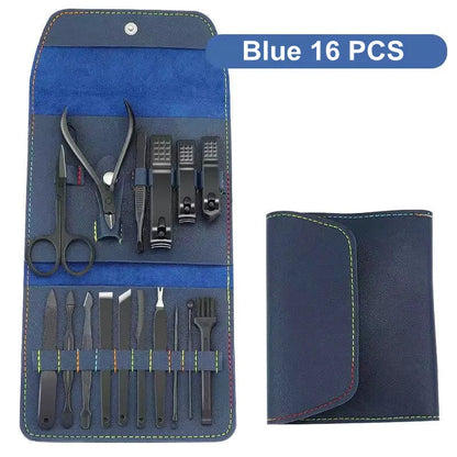 16PCS Brown Nail Cutter Set Stainless Steel Nail Clippers With Folding Bag Manicure Cutter Kits Scissors Makeup Beauty Tool