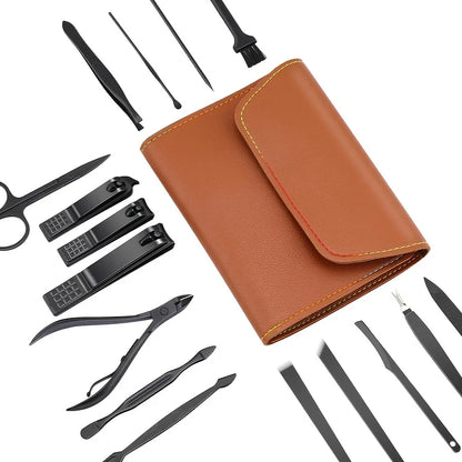 16PCS Brown Nail Cutter Set Stainless Steel Nail Clippers With Folding Bag Manicure Cutter Kits Scissors Makeup Beauty Tool