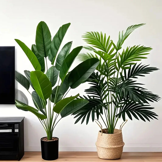 2pcs 82cm Large Scale Simulation Artificial Palm Tree and Banana Leaves Potted Plants Indoor Green Plants Garden Potted Plant